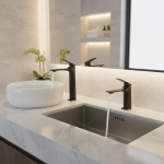 Robinet d&rsquo;évier de salle de bains noir pour cuisine à deux trous, lavabo en acier inoxydable, accessoires de robinet de douche, robinet mitigeur d&rsquo;eau chaude et froide