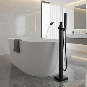 Robinet sur pied baignoire douche sol monté baignoire remplissage robinet en laiton salle de bain baignoire robinets avec douchette à main Robinet sur pied baignoire douche sol monté baignoire remplissage robinet en laiton salle de bain baignoire robinets avec douchette à main