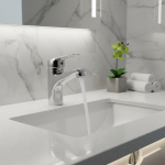 Robinet de lavabo de salle de bains chromé à poignée unique, mitigeur monté sur le pont à trou unique, robinets chauds et froids pour évier de cuisine avec tuyau G1/2