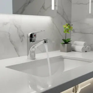 Robinet de lavabo de salle de bains chromé à poignée unique