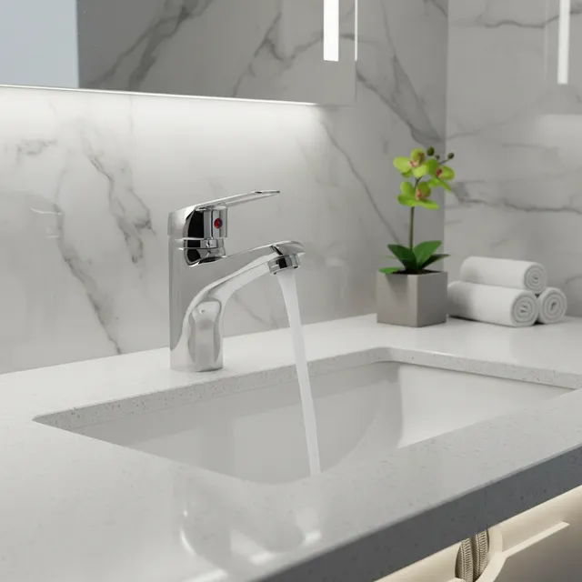 Robinet de lavabo de salle de bains chromé à poignée…