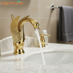 Robinet de lavabo doré, évier monté sur le pont, robinets courts en forme de cygne, évier à poignée unique, robinet mitigeur d&rsquo;eau chaude et froide
