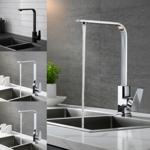 Robinet de cuisine en cuivre à 7 formes – 360 ° Mélangeur d’évier pivotant avec cartouche et aérateur en céramique, argent/noir Robinet de cuisine en cuivre à 7 formes – 360 ° Mélangeur d’évier pivotant avec cartouche et aérateur en céramique, argent/noir