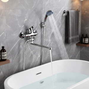 Robinet de baignoire, salle de bains, douche, ensemble de douche, poignée unique, montage mural, double bec, mitigeur chaud et froid, buse de robinet de salle de bains Robinet de baignoire, salle de bains, douche, ensemble de douche, poignée unique, montage mural, double bec, mitigeur chaud et froid, buse de robinet de salle de bains