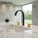 Robinet cascade de salle de bains noir, robinet de lavabo en laiton, eau chaude et froide, lavabo à Double commande, robinet de baignoire de couleur dorée