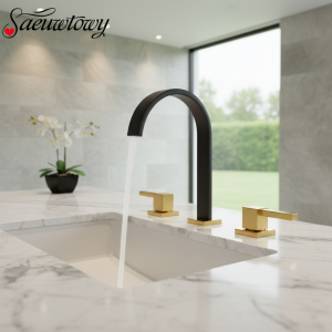 Robinet cascade de salle de bains noir, robinet de lavabo en laiton, eau chaude et froide, lavabo à Double commande, robinet de baignoire de couleur dorée Robinet cascade de salle de bains noir, robinet de lavabo en laiton, eau chaude et froide, lavabo à Double commande, robinet de baignoire de couleur dorée