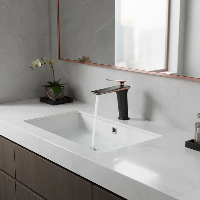 Robinets de lavabo en or Rose noir