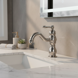 Robinet de lavabo en Nickel brossé à poignée unique, eau chaude et froide, robinet de salle de bain monté sur le pont, bec Long, robinet mitigeur de lavabo Robinet de lavabo en Nickel brossé à poignée unique, eau chaude et froide, robinet de salle de bain monté sur le pont, bec Long, robinet mitigeur de lavabo