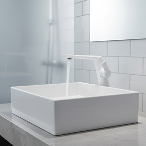 Évier principal en laiton PLAN, Évier chaud et froid de salle de bain blanc