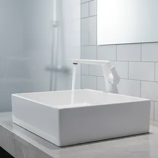 Robinet mitigeur monocommande lavabo vasque laiton blanc mat bec plat…