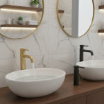 Robinets de lavabo en or brossé, mitigeur en cuivre, robinet de salle de bains à trou unique, poignée unique, robinet d&rsquo;eau haute et courte, robinet d&rsquo;évier de lavabo Robinet de vanité de navire facile à installer noir