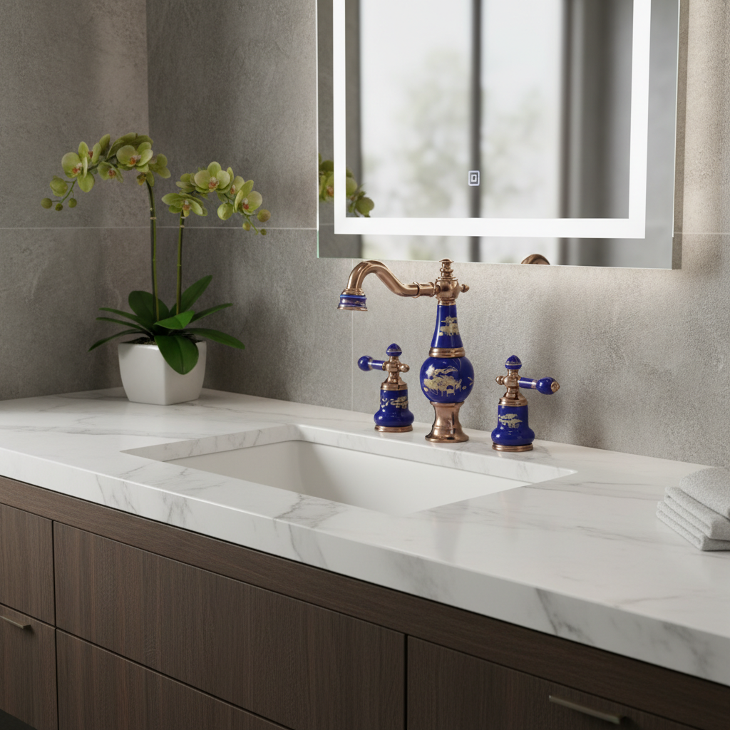 Robinet de lavabo en céramique et laiton, design élégant pour salle de bain