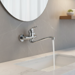 Robinet mitigeur d&rsquo;eau chaude et froide, robinet de lavabo mural à poignée unique, finition chromée, robinets mélangeurs de salle de bains