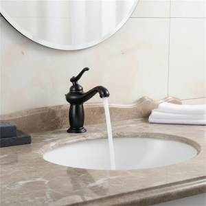 Robinet de lavabo en laiton noir en forme de lampe, robinet d&rsquo;évier de salle de bains à poignée unique, pont à trou, lavage Vintage, mitigeur chaud et froid, grue B523