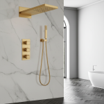 Ensemble de douche thermostatique en or brossé, douche à effet pluie, douche de centre commercial