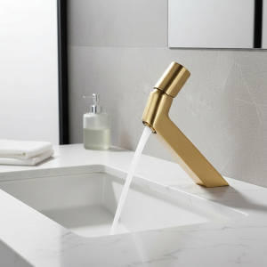 HOUSTEUX-Bassin Froid et Chaud en Or Brossé, un Trou, Évier, Robinet en Métal, Accessoires de Bain, Design Créatif