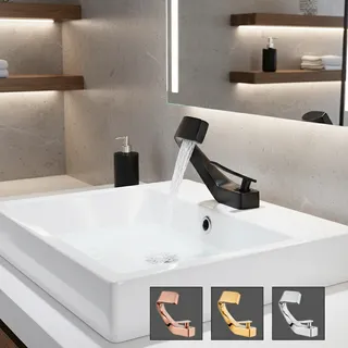 Mitigeur Lavabo Monocommande Monotrou Bec Cascade Noir Mat Laiton…
