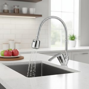 Robinet de lavabo de cuisine Flexible rotatif à 360 degrés, mitigeur d’eau froide et chaude à poignée unique, Chrome poli, monté sur le pont Robinet de lavabo de cuisine Flexible rotatif à 360 degrés, mitigeur d’eau froide et chaude à poignée unique, Chrome poli, monté sur le pont