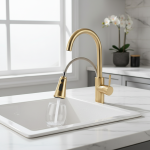Robinet de cuisine à économie d&rsquo;eau en or brossé, avec buse extractible, connexion universelle G1/2 pour lavabo de salle de bains, filtre à trois voies