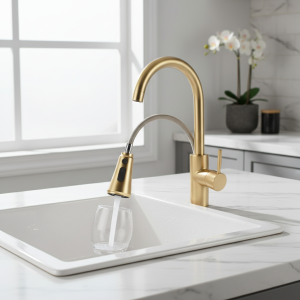 Robinet de cuisine à économie d’eau en or brossé, avec buse extractible, connexion universelle G1/2 pour lavabo de salle de bains, filtre à trois voies Robinet de cuisine à économie d’eau en or brossé, avec buse extractible, connexion universelle G1/2 pour lavabo de salle de bains, filtre à trois voies