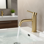 Robinet de lavabo en or brossé en laiton massif eau chaude et froide mitigeur évier robinet robinets de salle de bain montés sur le pont