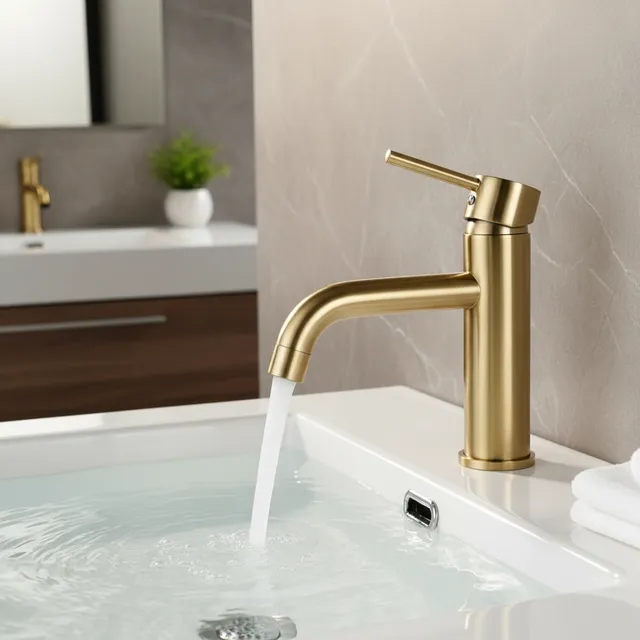 Robinet de lavabo en or brossé en laiton massif eau…