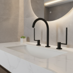 Robinet de lavabo noir mat à 2 trous, interrupteur moleté unique, mélangeur largement répandu monté sur le pont, robinet d&rsquo;évier chaud et froid, 2 kits de support en laiton