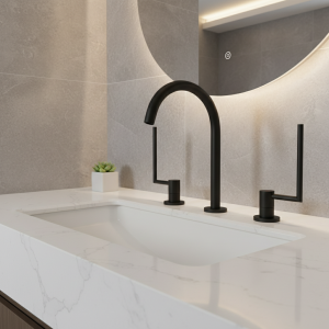 Robinet de lavabo noir mat à 2 trous, interrupteur moleté unique, mélangeur largement répandu monté sur le pont, robinet d&rsquo;évier chaud et froid, 2 kits de support en laiton