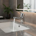 Grue de ark chromée en acier inoxydable, robinet de centre commercial, poignée unique, pont monté, eau chaude et froide