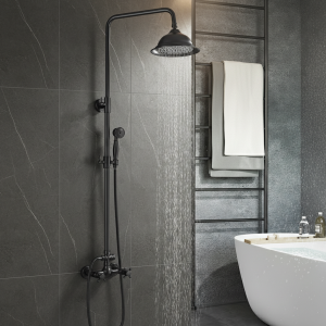 HORainfall-Ensemble de douche à poignée en laiton noir, douche à effet pluie murale, robinet de centre commercial, douche à main pour touristes HORainfall-Ensemble de douche à poignée en laiton noir, douche à effet pluie murale, robinet de centre commercial, douche à main pour touristes