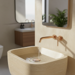 Robinet de lavabo mural minimaliste en laiton brossé or rose or, mitigeur de salle de bains moderne intégré à 2 trous d&rsquo;eau chaude et froide