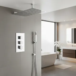 Ensemble douche thermostatique mitigeur cascade pluie encastré laiton…