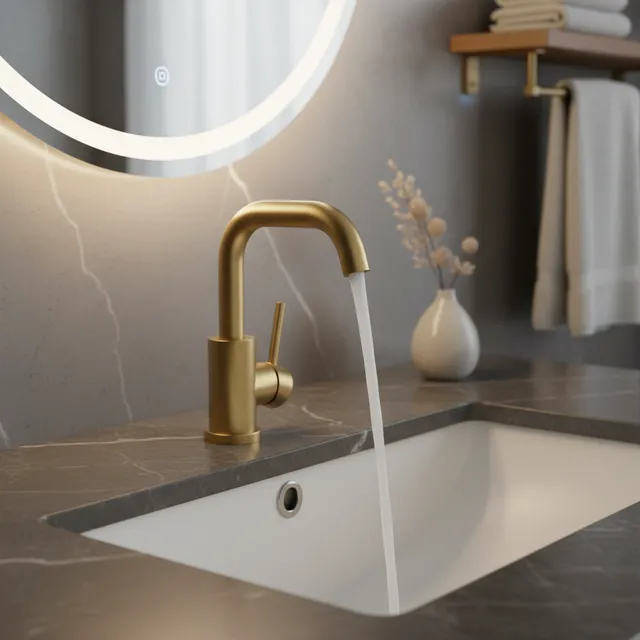 Robinet de salle de bains en or brossé