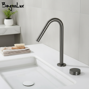 Robinet de lavabo en métal, bouton moleté, mélangeur d&rsquo;évier chaud et froid, bec rotatif à 360 degrés, robinet de lavabo monté sur le pont, robinet de salle de bains