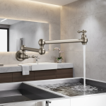 Robinet de cuisine de salle de bains à poignée unique en Nickel brossé, robinets de lavabo pliants à eau froide à un trou