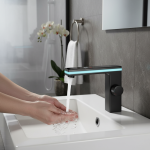 Robinet mitigeur de lavabo noir avec capteur, affichage numérique, salle de bains, grue d&rsquo;évier d&rsquo;eau en laiton LED, outils intelligents chauds et froids