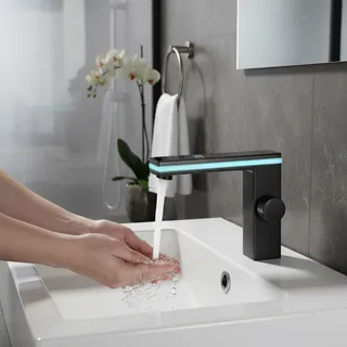 Robinet mitigeur de lavabo noir avec capteur