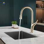 Robinets de centre commercial rotatifs à nervures en or brossé, robinet d&rsquo;eau froide et chaude, évier de cuisine monté sur le pont, poignée unique