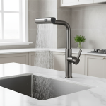 Robinet de cuisine grande cascade bec extractible arroseur poignée unique montage sur pont mélangeur d&rsquo;eau froide et chaude lavage évier robinet grue