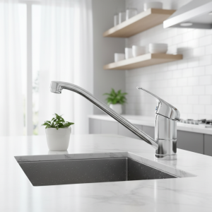 360 °   Robinet monotrou rotatif – Robinet d&rsquo;évier de cuisine – Résistant aux éclaboussures d&rsquo;eau chaude et froide, avec tuyau d&rsquo;entrée G1/2