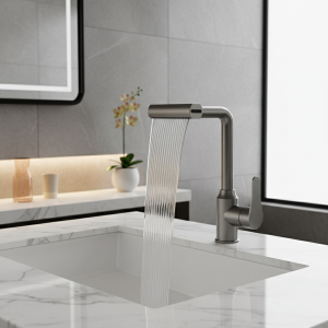 Robinets de lavabo de salle de bains en acier inoxydable, cascade rotative, tête de pulvérisation à jet noir, mélangeur d’évier, robinet d’eau en nickel brossé Robinets de lavabo de salle de bains en acier inoxydable, cascade rotative, tête de pulvérisation à jet noir, mélangeur d’évier, robinet d’eau en nickel brossé