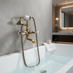 Robinet de douche en laiton antique pour baignoire, montage mural, bleu et blanc, poignée de touristes en porcelaine, eau chaude et froide, centre commercial