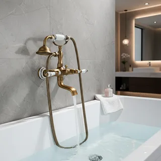 Robinet de douche en laiton antique pour baignoire