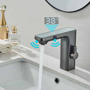 Robinet de lavabo de salle de bains, en alliage de Zinc, mélangeur d’eau froide et chaude, de luxe gris LCD capteur intelligent, robinet de pont, robinet de baignoire Robinet de lavabo de salle de bains, en alliage de Zinc, mélangeur d’eau froide et chaude, de luxe gris LCD capteur intelligent, robinet de pont, robinet de baignoire