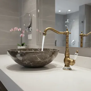 Robinet de lavabo à poignée en céramique en laiton Antique