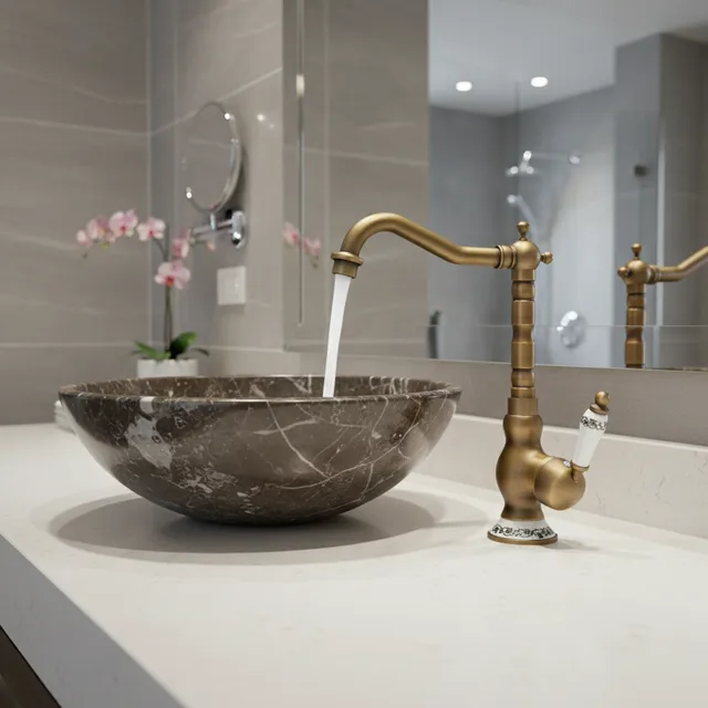 Robinet de lavabo à poignée en céramique en laiton Antique
