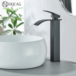 Lavabo cascade monté sur pont, robinet de centre commercial chaud et froid, vanité au-dessus du comptoir, grue noire, 256