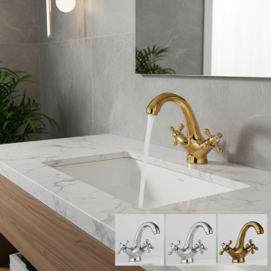 Robinet de lavabo de douche de Bidet en laiton Antique, double poignées croisées, mitigeur d&rsquo;eau chaude et froide, bec de cuisine, salle de bains, toilettes, robinet d&rsquo;eau