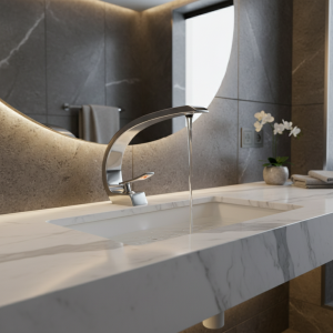 Quyanre Robinet de lavabo en laiton élégant, orange chromés mitigeur de salle de bains moderne, Robinet à poignée unique, Robinet à grue élégante