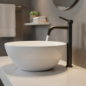 Senlesen – robinet de lavabo de salle de bains en laiton, noir mat, monté sur le pont, mitigeur d’eau chaude et froide court ou grand, grue de robinet pour évier de navire Senlesen – robinet de lavabo de salle de bains en laiton, noir mat, monté sur le pont, mitigeur d’eau chaude et froide court ou grand, grue de robinet pour évier de navire